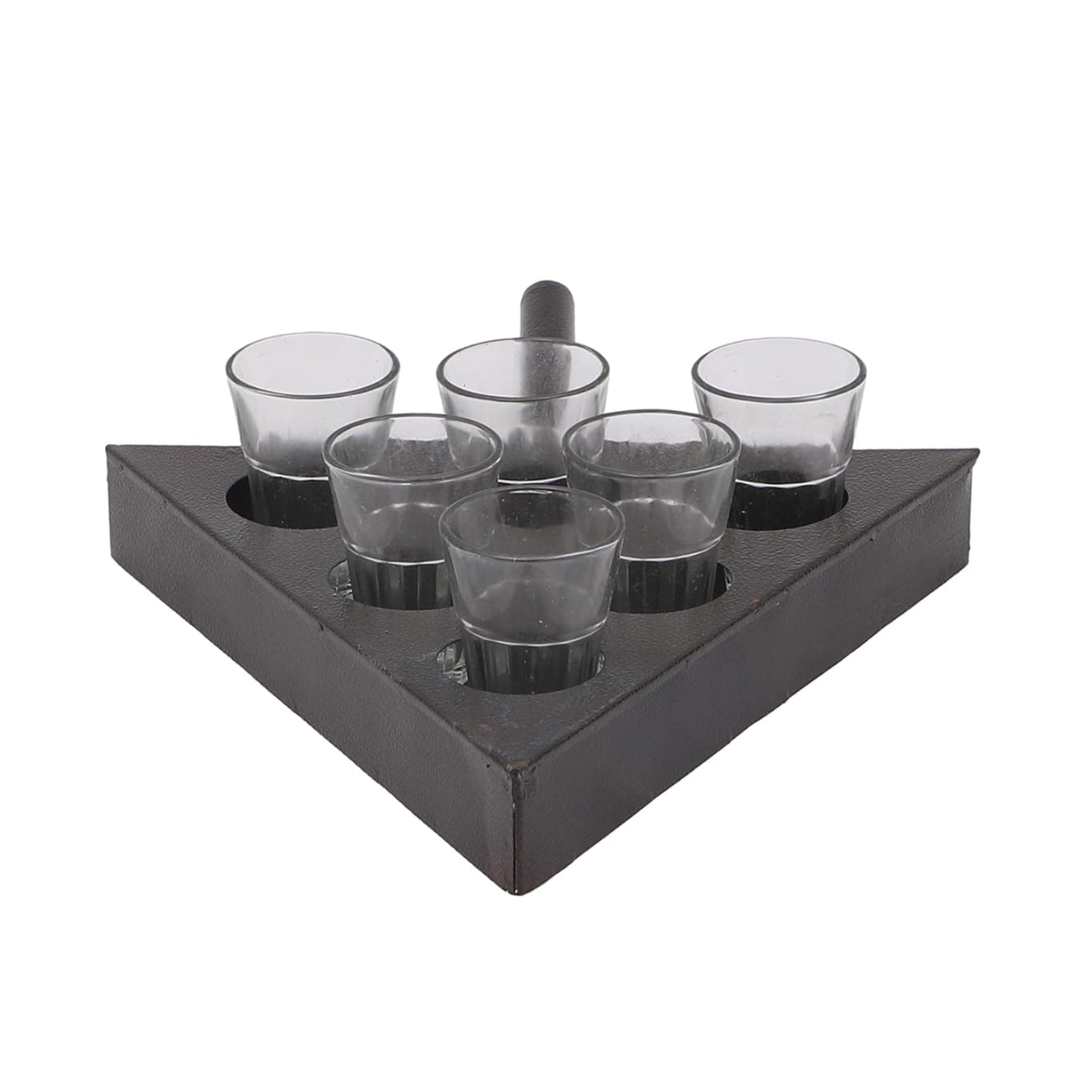 Handcrafted Iron Gol Gappa Shots Khurpi Platter Set with 6 Glasses | Triangle Serving Tray for Pani Puri, Welcome Drinks & Party Snacks | Black Finish