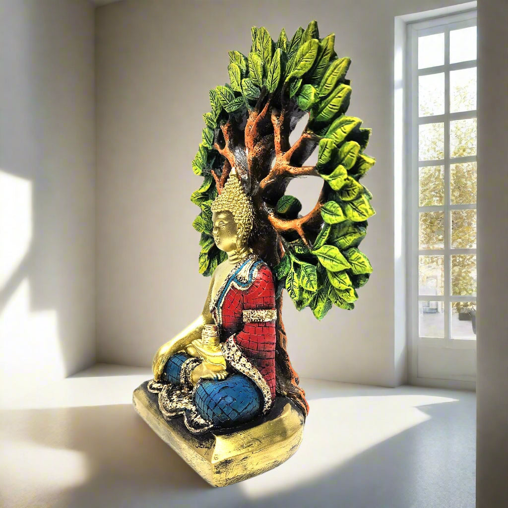 Decorative Resin Gautam Buddha Statue Meditating Under Sacred Tree – Perfect for Home & Office Decor | 19% OFF-Upharkaro