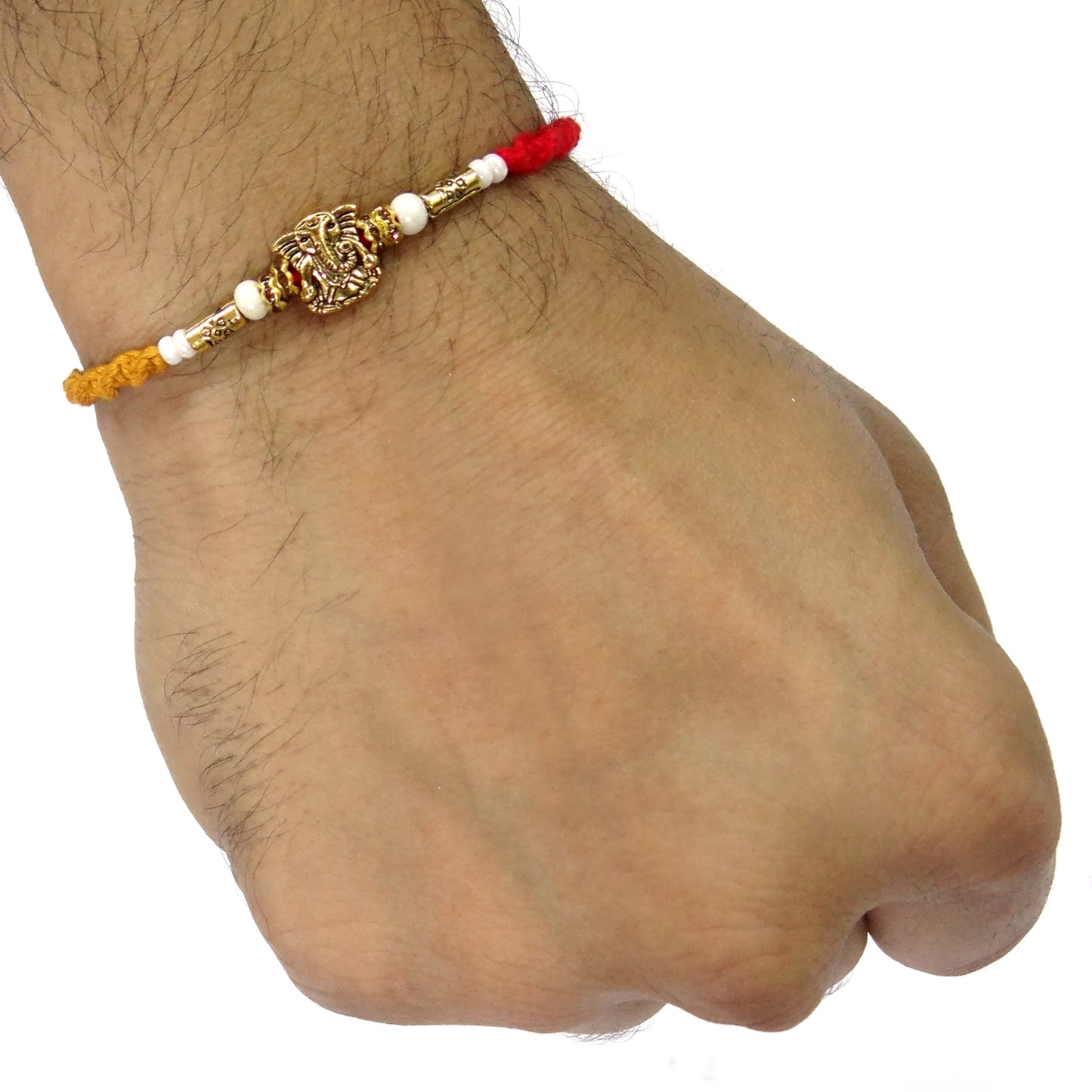 Divine Lord Ganesha Gold-Toned Rakhi for Brother with Beads