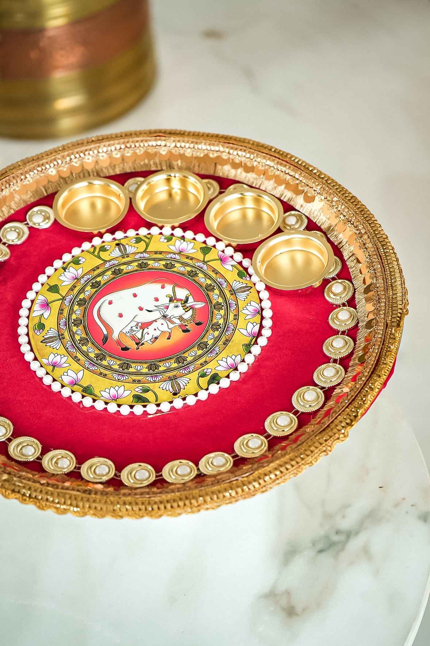 Handcrafted Floral Puja Plate with Artificial Rose Decoration-Upharkaro