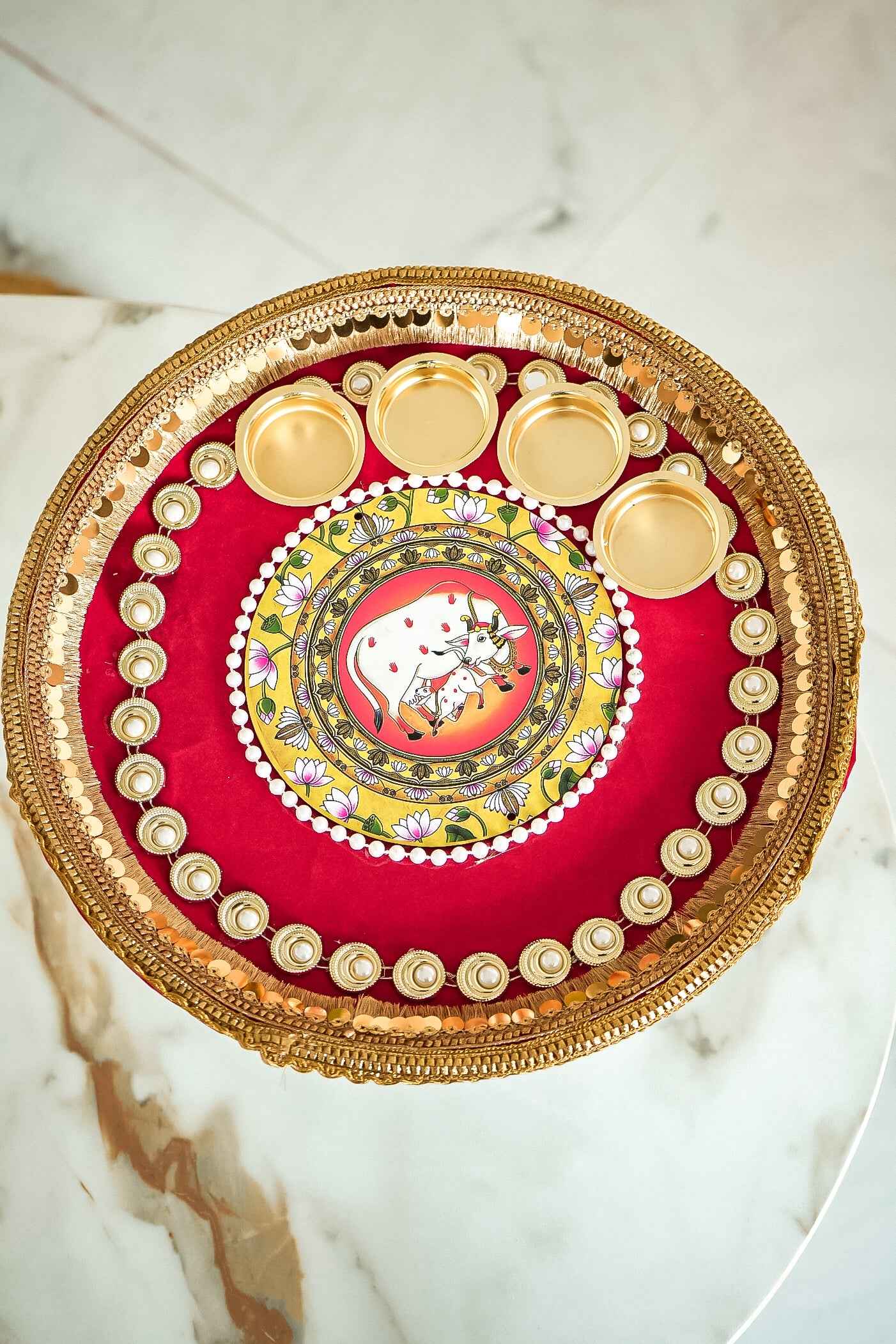 Handcrafted Floral Puja Plate with Artificial Rose Decoration-Upharkaro