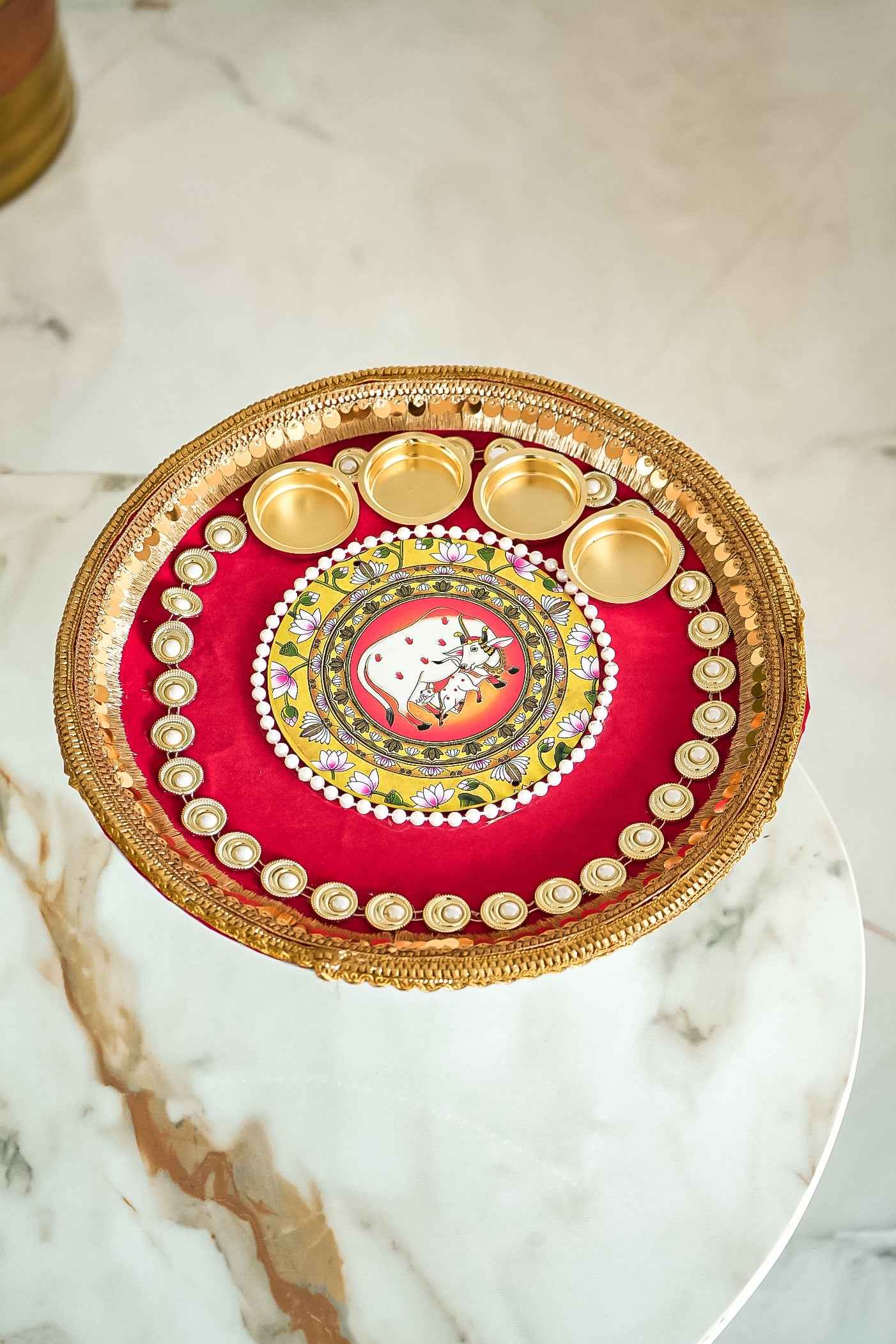 Handcrafted Floral Puja Plate with Artificial Rose Decoration-Upharkaro