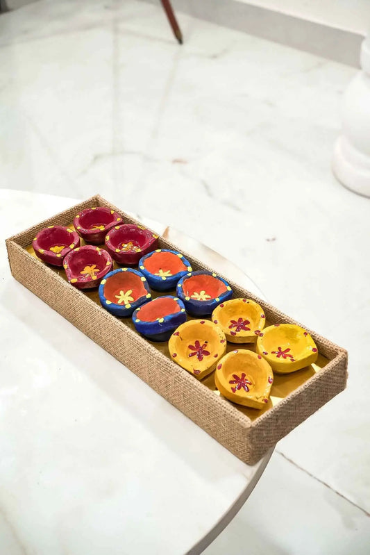 Handcrafted Natural Diya with Vibrant Colors for Diwali, Pooja & Festivals-Upharkaro
