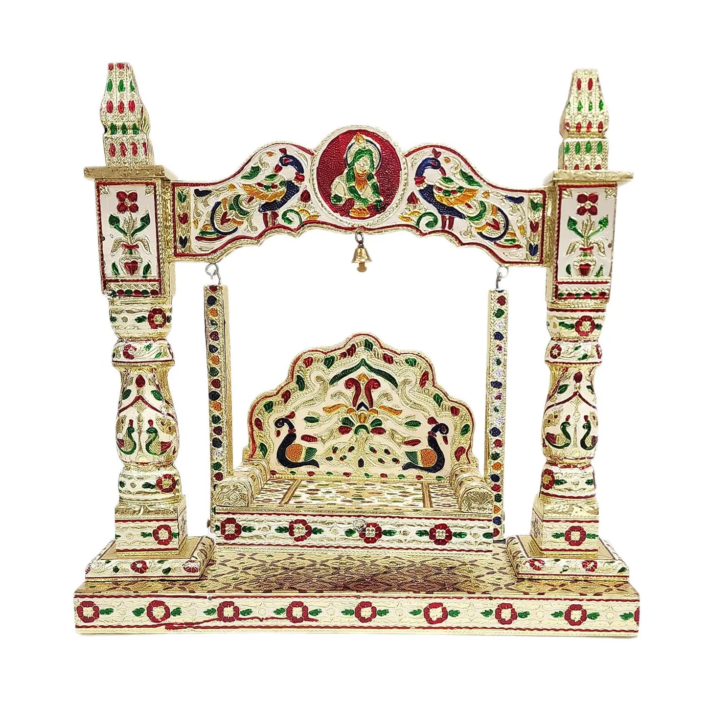 Handcrafted Wooden Bal Gopal Jhula with Meenakari – Beautiful Krishna Swing for Pooja Room, Mandir & Baby Krishna Idol – Now 17% OFF | By Upharkaro-Upharkaro