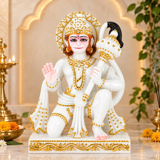 Marble Dust Lord Hanuman Ji Kneeling Statue 9 Inch Blessing Pose for Home Temple & Decor