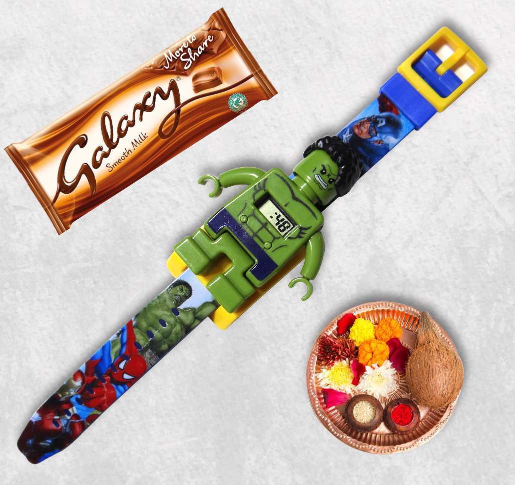 Marvel Hulk Kids Rakhi Watch for Boys | Superhero Cartoon Digital Toy Wrist Rakhi | Fun & Stylish Raksha Bandhan Gift for Kids By Upharkaro