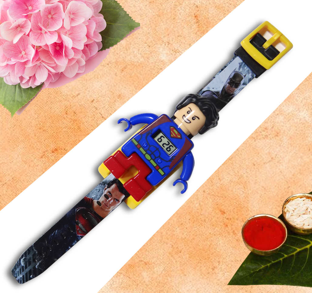 Superman Kids Rakhi Watch for Boys | Superhero Digital Toy Wrist Rakhi | Cartoon Character Rakhi Gift for Raksha Bandhan By Upharkaro