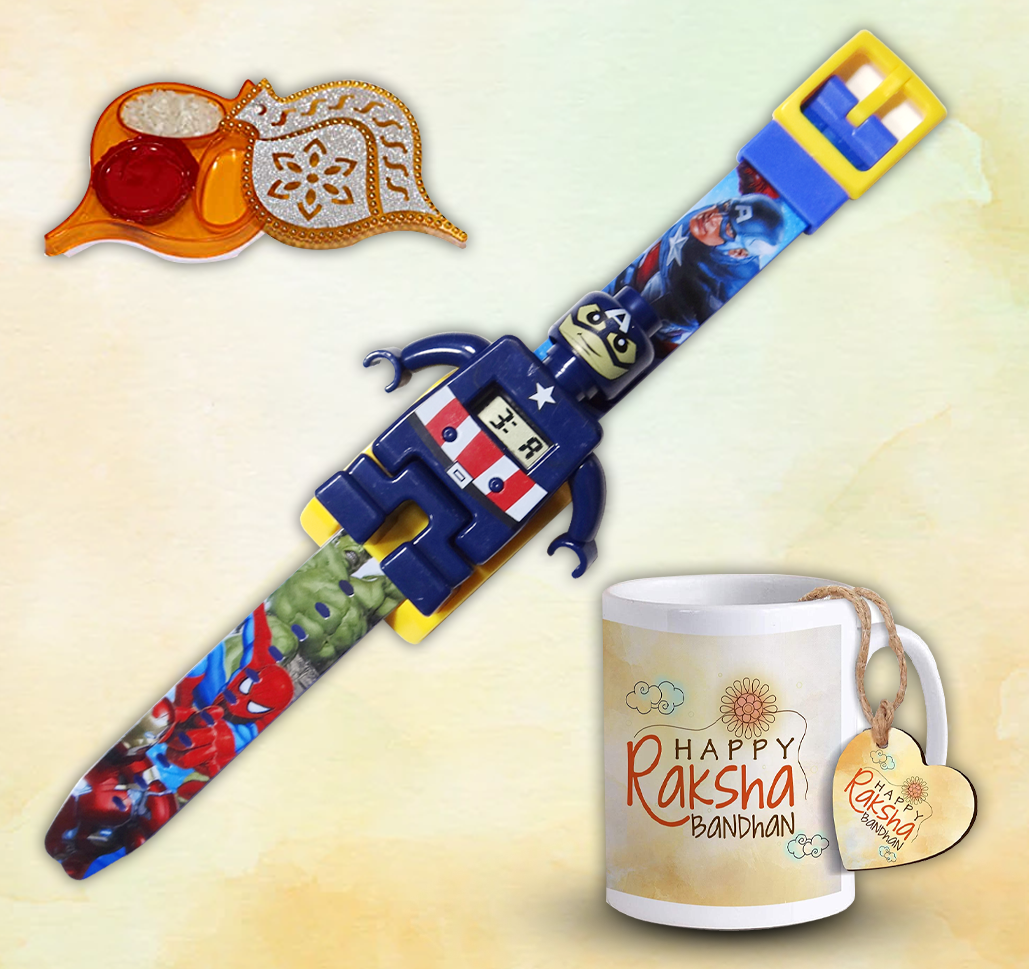 Captain America Kids Rakhi Watch for Boys | Superhero Digital Toy Wrist Rakhi | Cartoon Character Raksha Bandhan Gift for Kids By Upharkaro