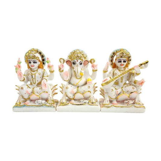 Marble Dust Divine Laxmi Ganesh Saraswati Idol Set (6 Inch) By Upharkaro