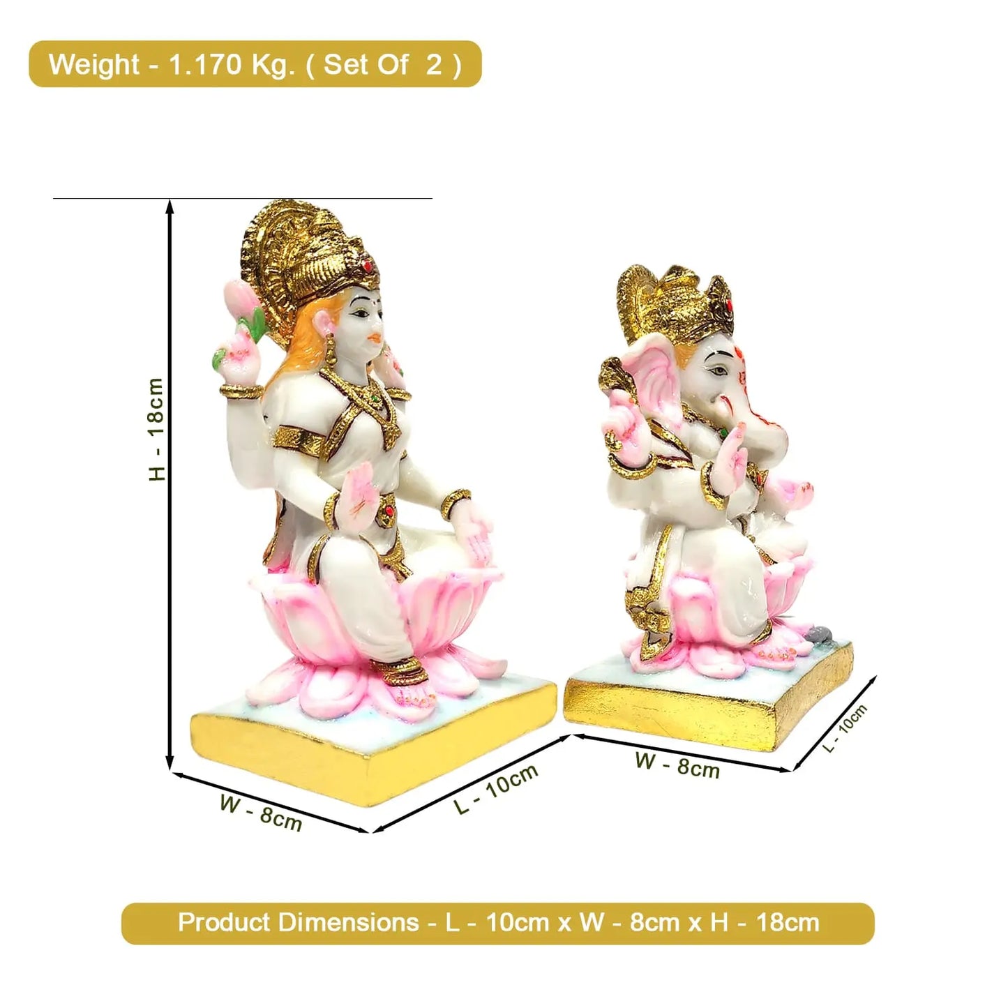 Laxmi Ganesh Idol Pair – Premium Resin Statue for Home Temple, Office, Diwali Pooja, Gifting – Decorative Showpiece for Mandir & Decor (Golden Finish) Upharkaro