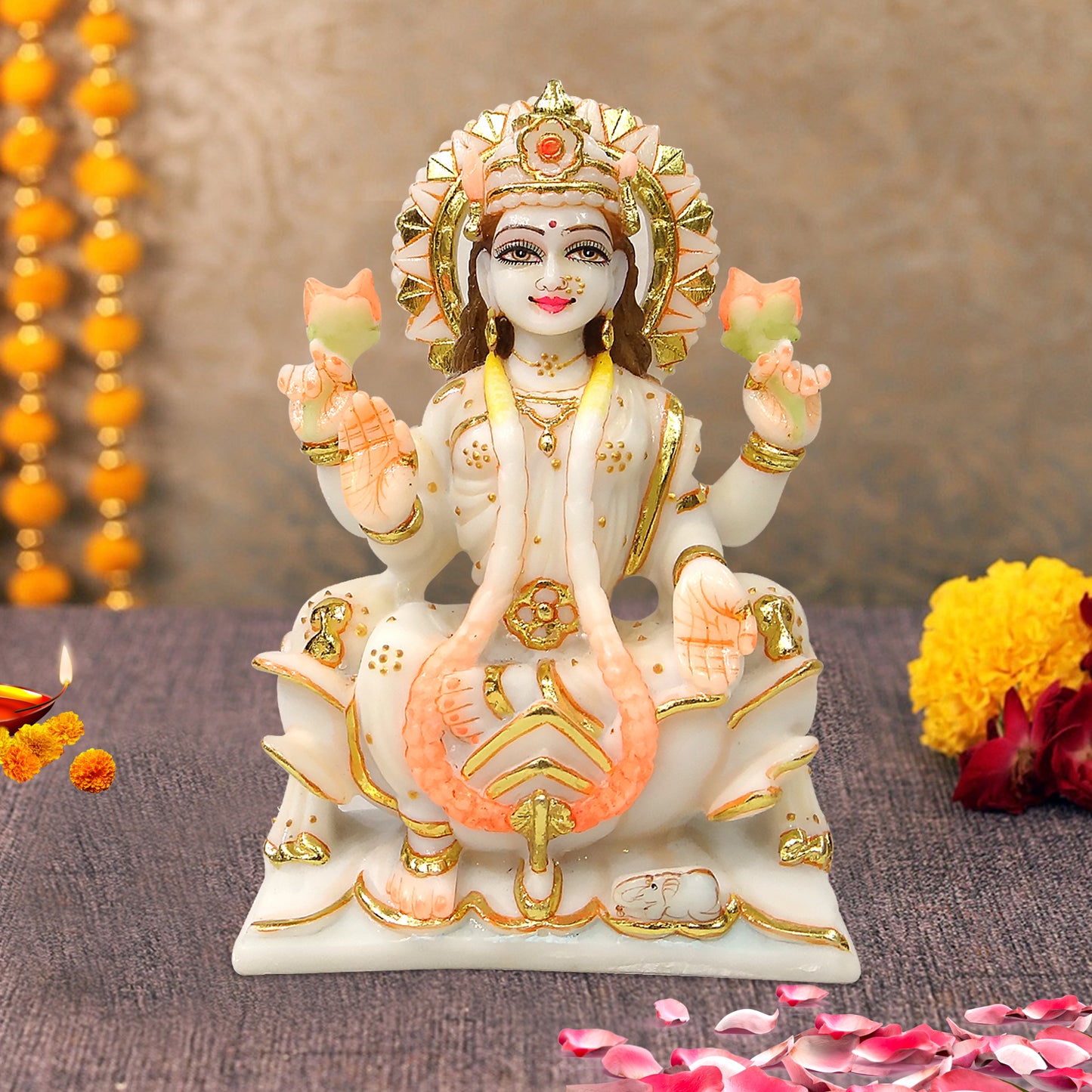 Marble Dust Divine Laxmi Statue ( 9 Inch ) By Upharkaro