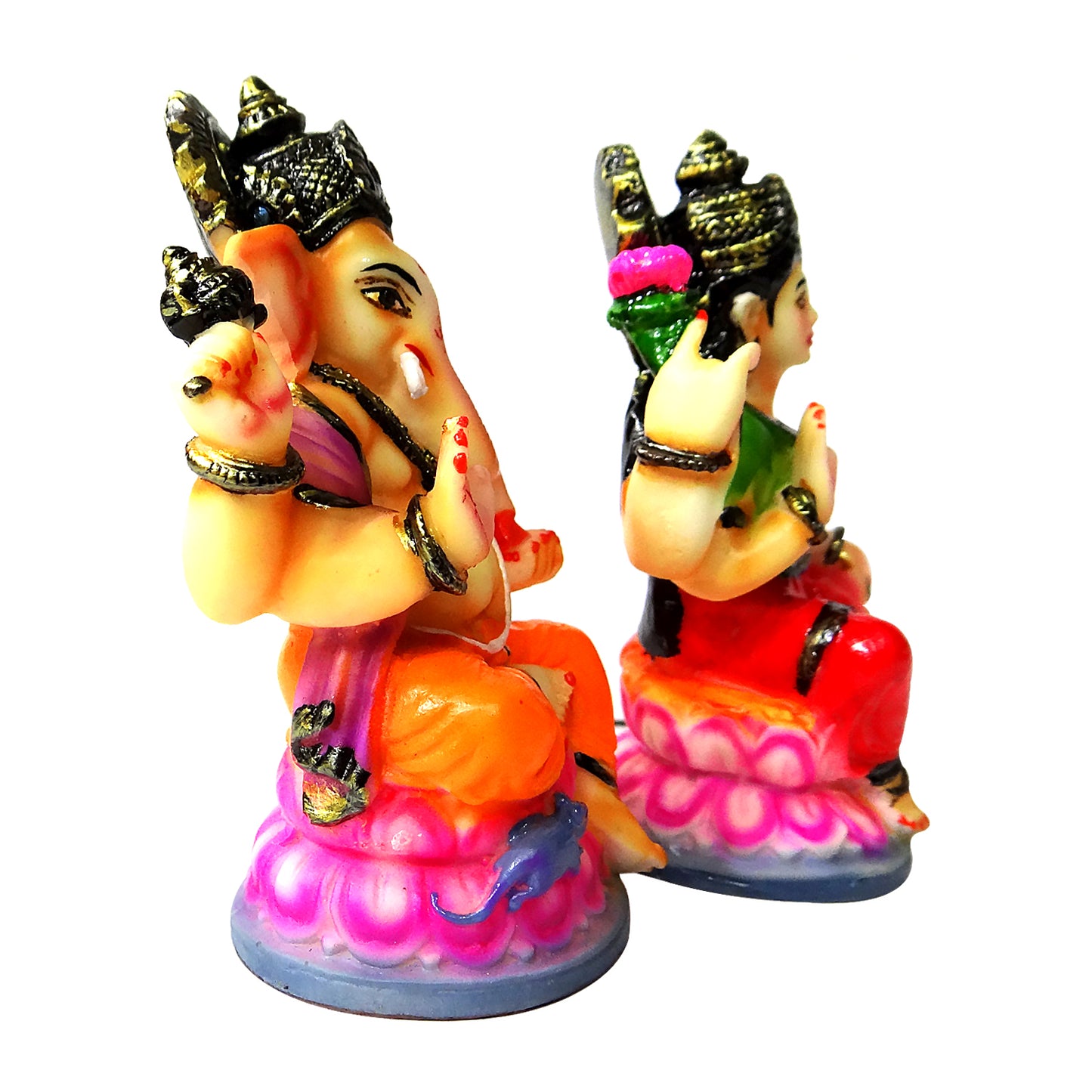 Resin Laxmi Ganesh Sitting on Lotus Idol