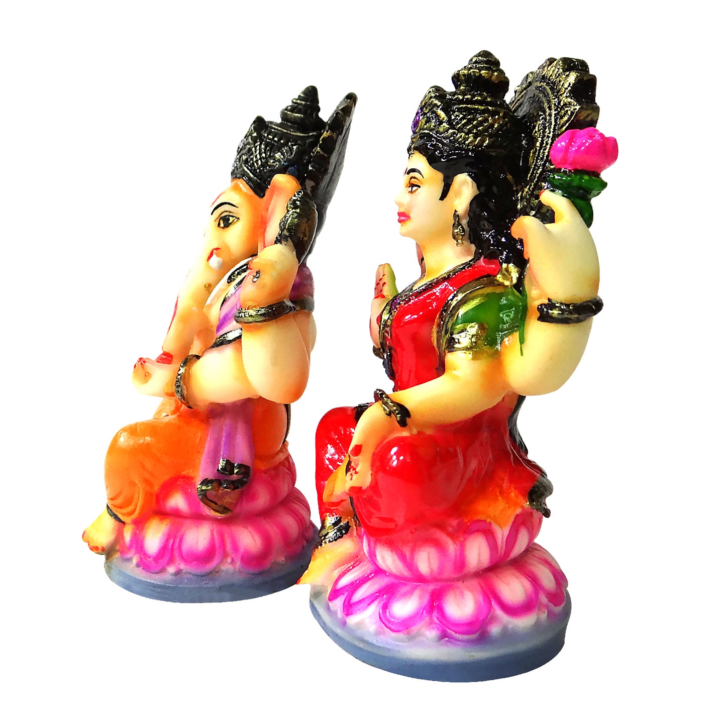 Resin Laxmi Ganesh Sitting on Lotus Idol