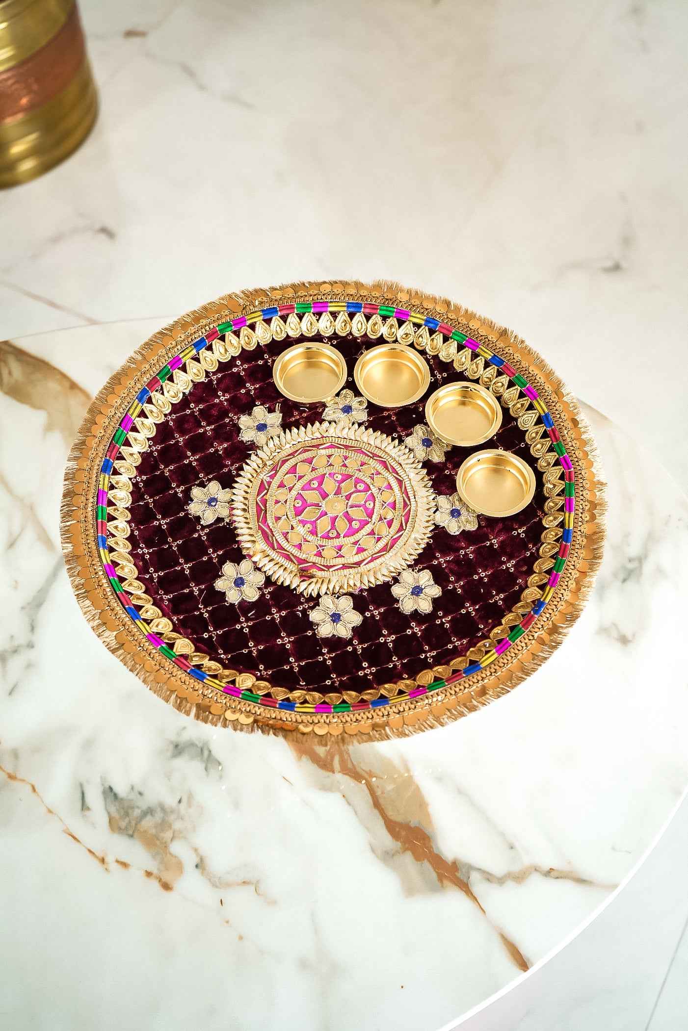 Luxury Velvet Thali for Diwali, Wedding, Navratri & Home Temple-Upharkaro