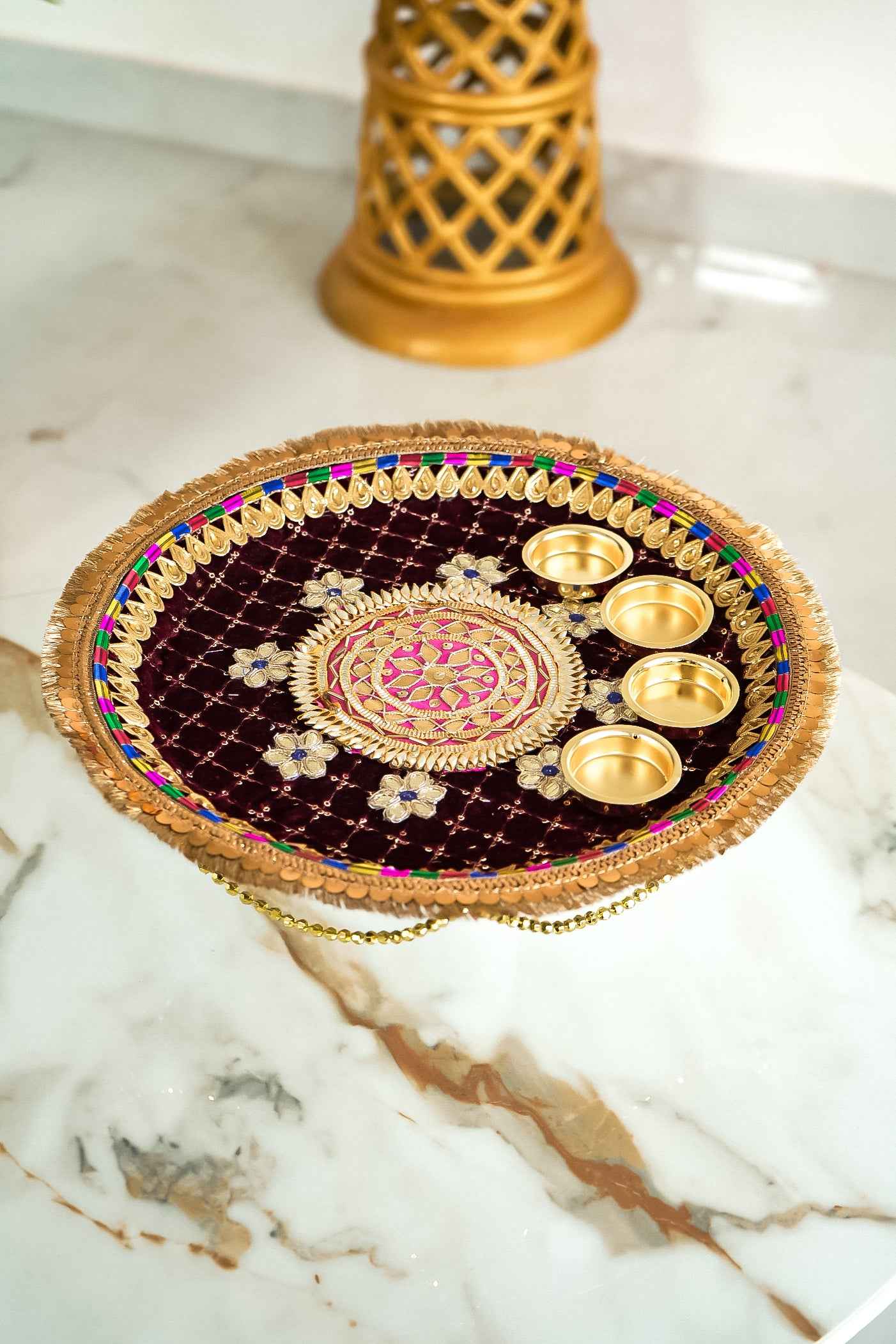 Luxury Velvet Thali for Diwali, Wedding, Navratri & Home Temple-Upharkaro