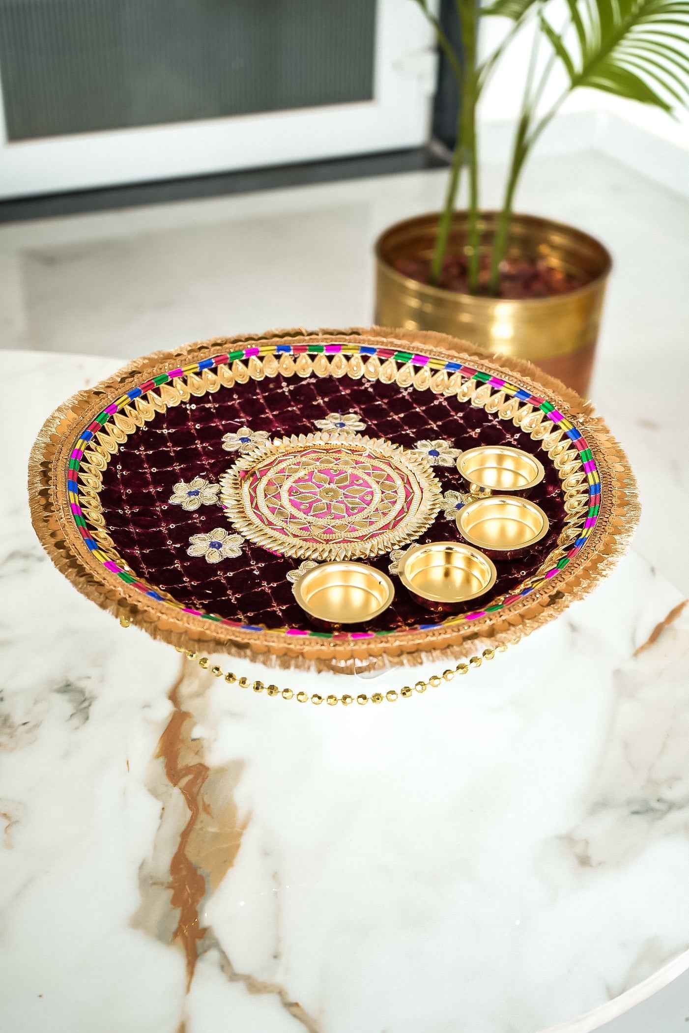 Luxury Velvet Thali for Diwali, Wedding, Navratri & Home Temple-Upharkaro