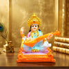 Maa Saraswati Resin Idol with Veena – 7 cm Mini Statue for Home Temple, Study Table & Car Dashboard | Spiritual Decorative Showpiece (Multicolor)