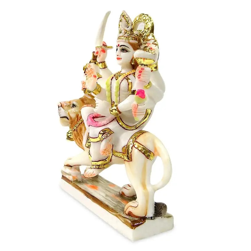 Marble Ashtabhuja Sherawali Maa Durga Idol – 9 Inch | Hindu Goddess Statue for Home Temple, Pooja Room & Gifting | Antique Finish Decorative Murti for Mandir & Decor Upharkaro