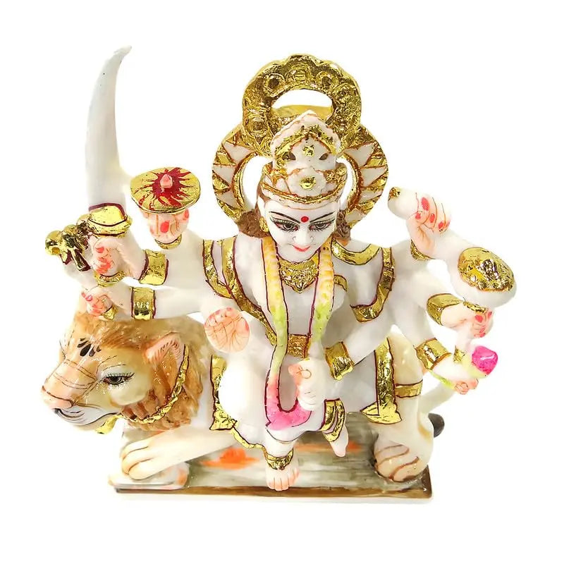 Marble Ashtabhuja Sherawali Maa Durga Idol – 9 Inch | Hindu Goddess Statue for Home Temple, Pooja Room & Gifting | Antique Finish Decorative Murti for Mandir & Decor Upharkaro