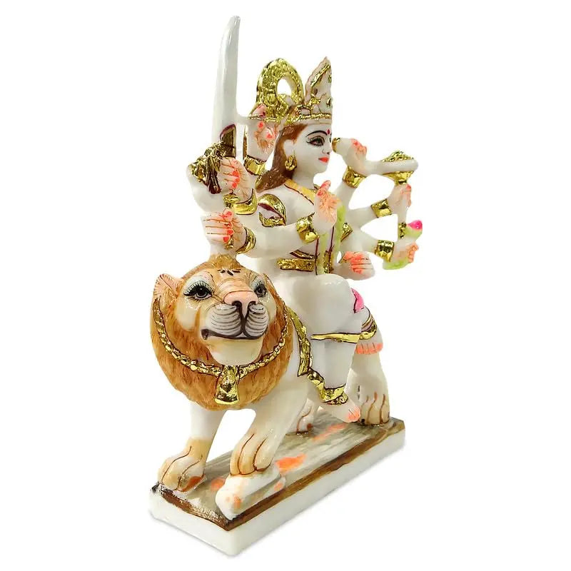 Marble Ashtabhuja Sherawali Maa Durga Idol – 9 Inch | Hindu Goddess Statue for Home Temple, Pooja Room & Gifting | Antique Finish Decorative Murti for Mandir & Decor Upharkaro