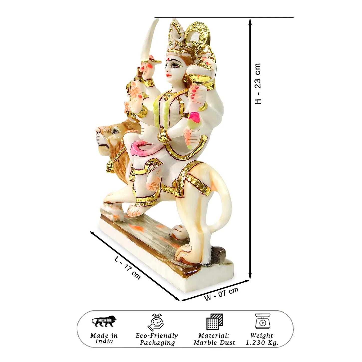 Marble Ashtabhuja Sherawali Maa Durga Idol – 9 Inch | Hindu Goddess Statue for Home Temple, Pooja Room & Gifting | Antique Finish Decorative Murti for Mandir & Decor Upharkaro
