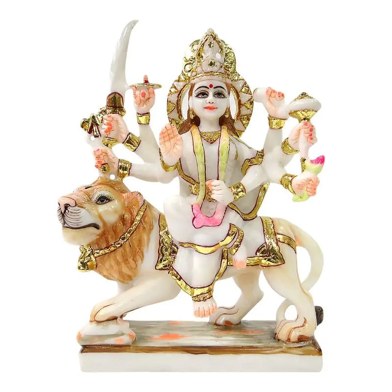 Marble Ashtabhuja Sherawali Maa Durga Idol – 9 Inch | Hindu Goddess Statue for Home Temple, Pooja Room & Gifting | Antique Finish Decorative Murti for Mandir & Decor Upharkaro