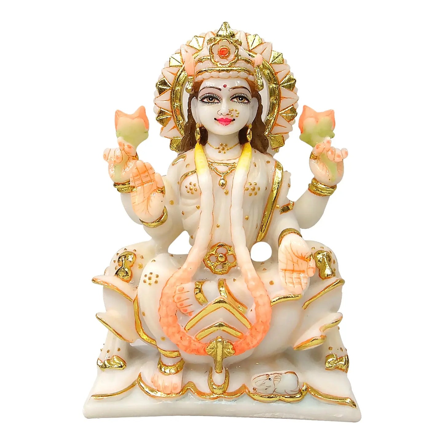 Decorative statue of a deity with gold and white colors on a white background