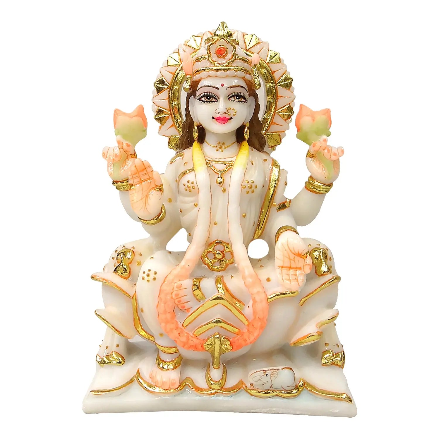 Decorative statue of a deity with gold and white colors on a white background