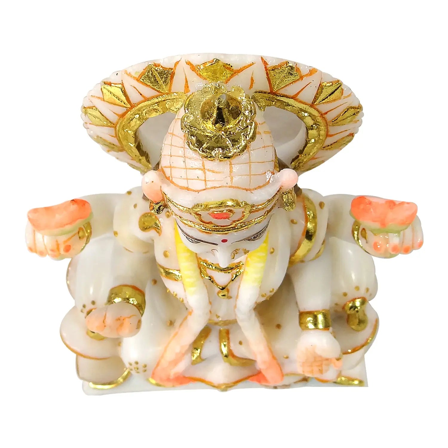 Decorative statue with gold and white details on a white background
