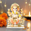 Marble Dust Lotus Ganesh Idol for Home Decor | 9 - Inch Vinayaka Statue | Decorative Ganesha Idol for Pooja Room, Mandir, Diwali, Housewarming Gift & Spiritual Decor (White Marble Look)