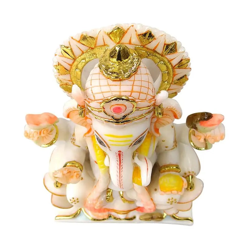 Decorative statue of a deity with gold and white colors on a white background