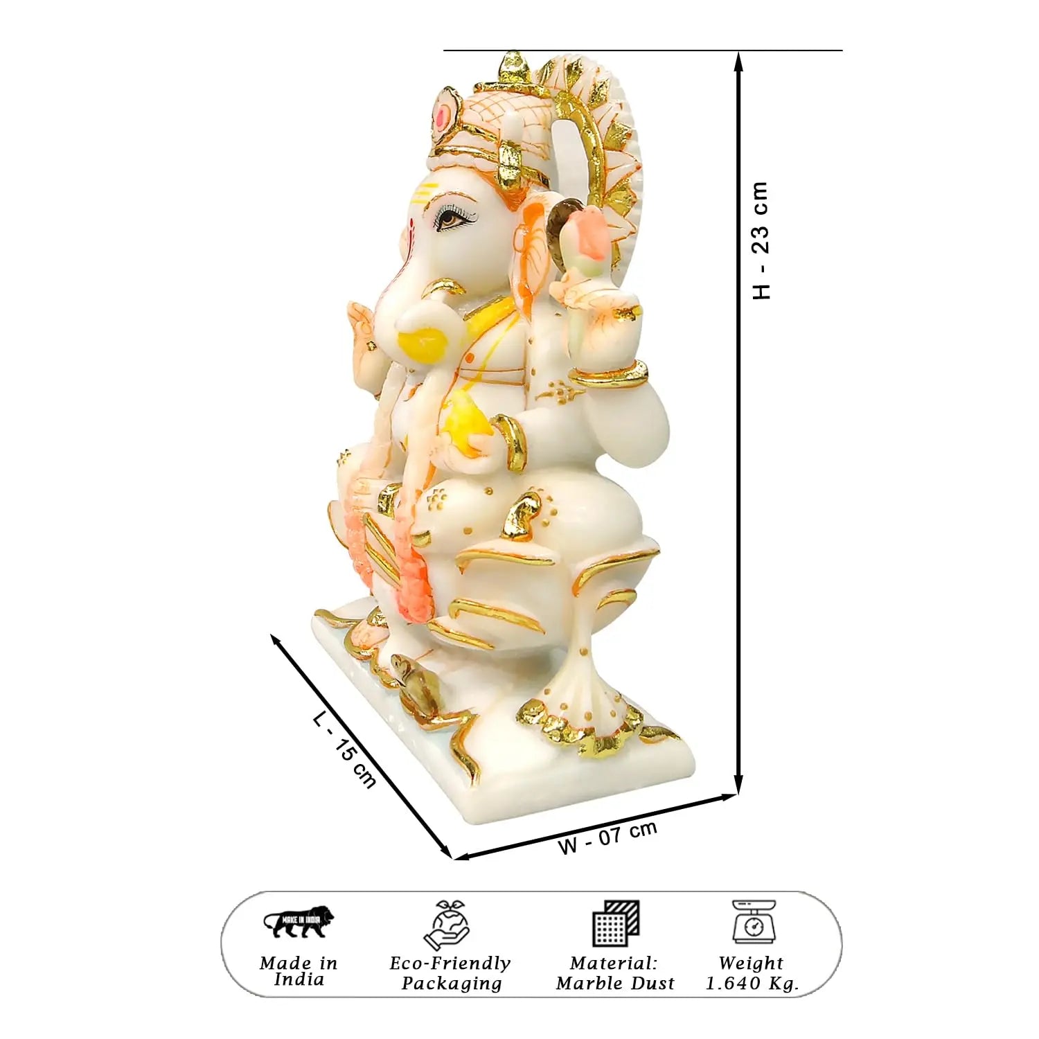 Decorative statue with measurements on a white background