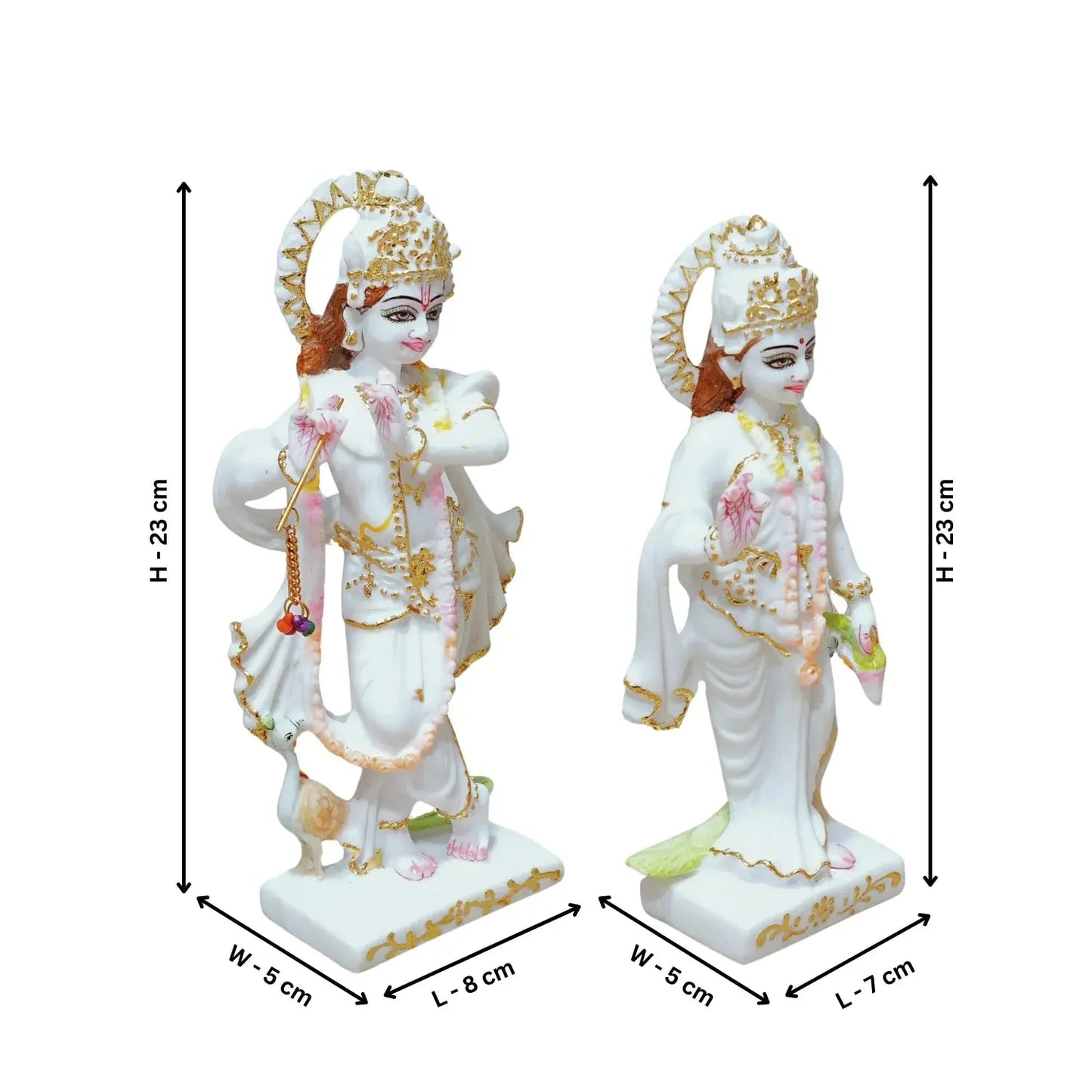 Two statues with dimensions labeled on a white background