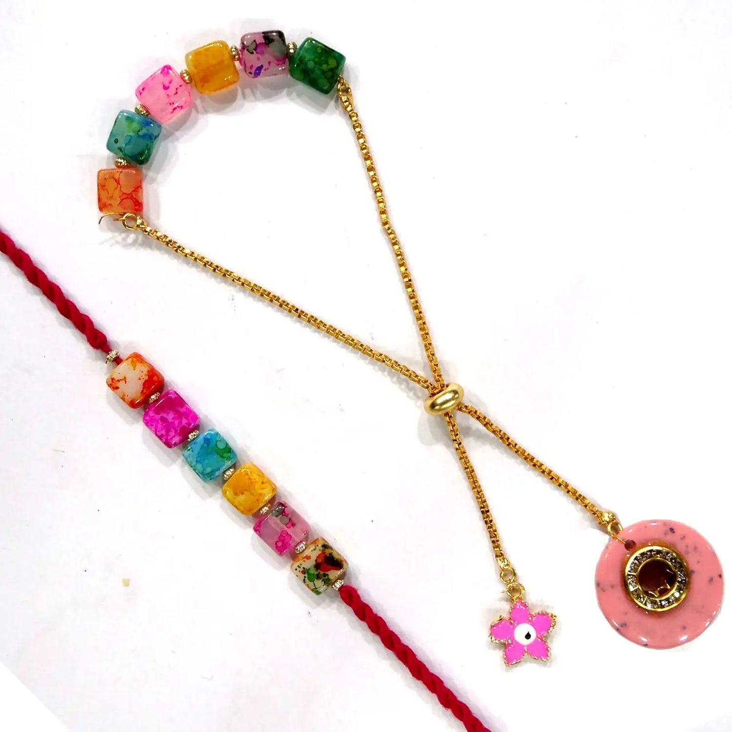 Multi-Colour Lumba Rakhi Combo Set for Brother & Bhabhi – Designer Pair Rakhi Set by Upharkaro | Raksha Bandhan Gift 2025-Upharkaro