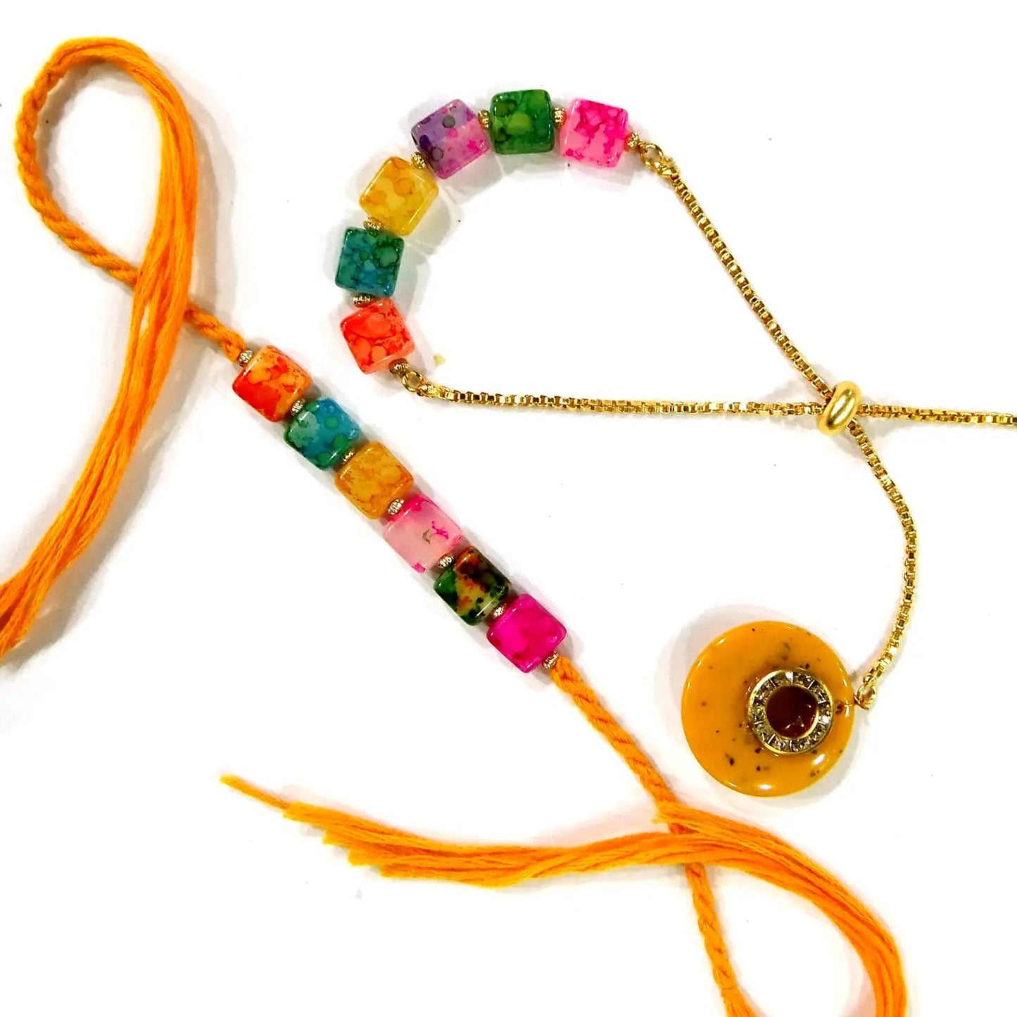Multi-Colour Lumba Rakhi Combo Set for Brother & Bhabhi – Designer Pair Rakhi Set by Upharkaro | Raksha Bandhan Gift 2025-Upharkaro