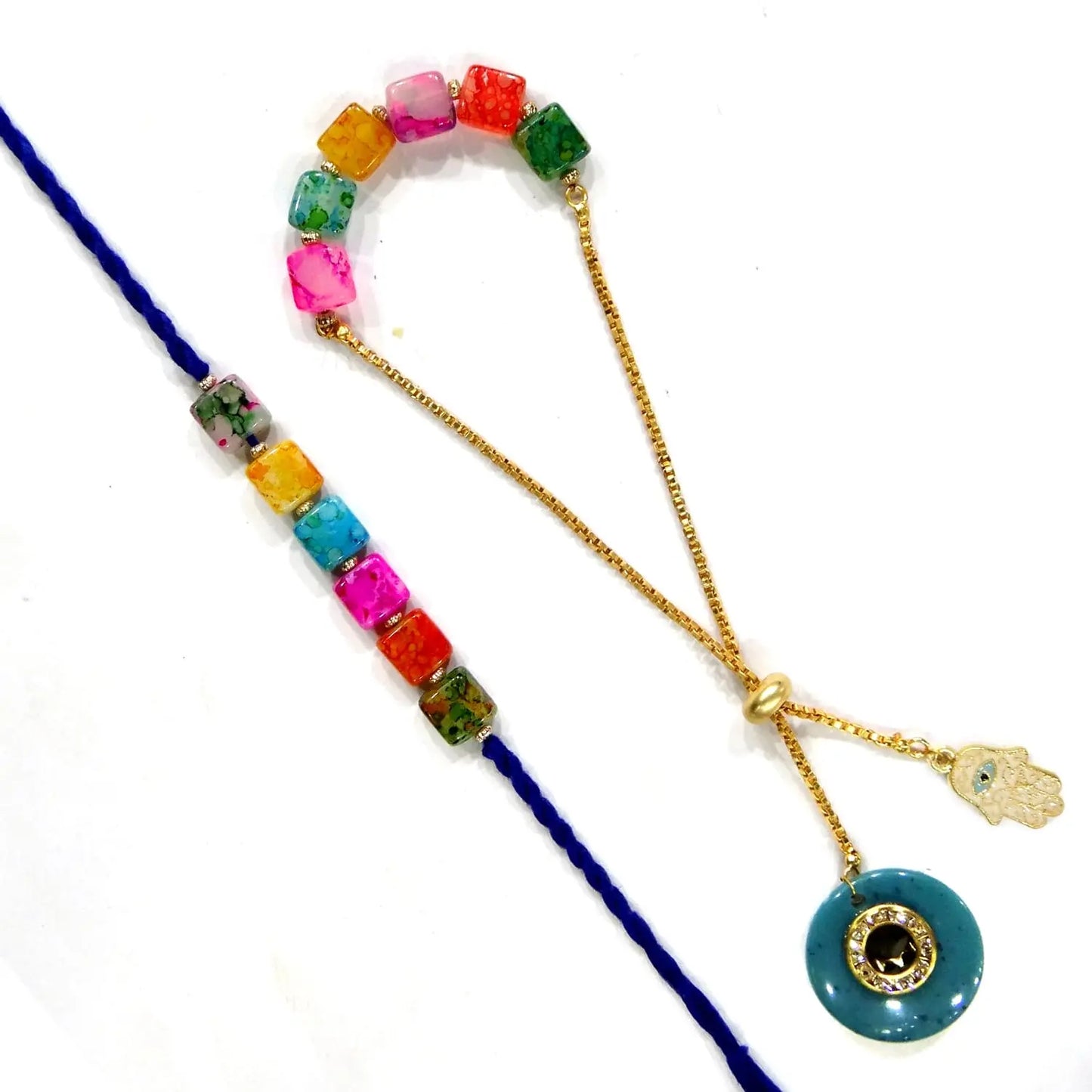 Multi-Colour Lumba Rakhi Combo Set for Brother & Bhabhi – Designer Pair Rakhi Set by Upharkaro | Raksha Bandhan Gift 2025-Upharkaro