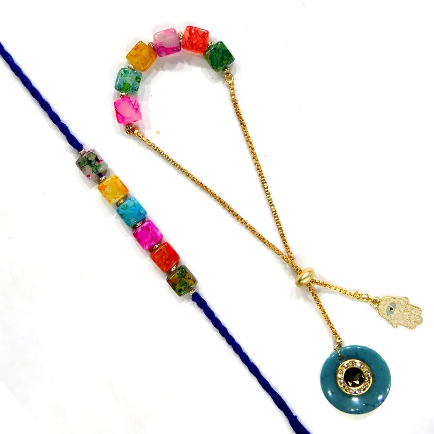 Multi-Colour Lumba Rakhi Combo Set for Brother & Bhabhi – Designer Pair Rakhi Set by Upharkaro | Raksha Bandhan Gift 2025-Upharkaro