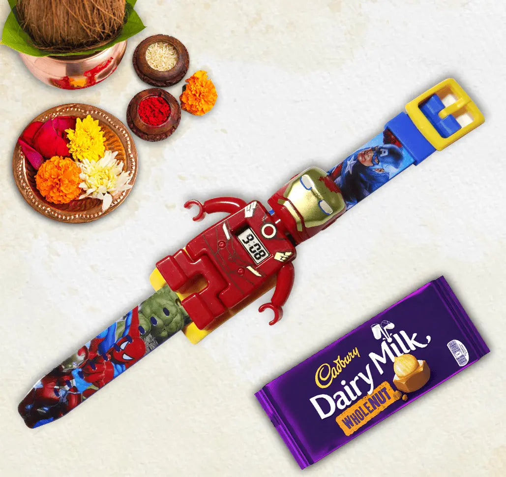 Multi-Function Cartoon Watch Kids Rakhi Combo – Digital Watch Rakhi Set for Boys by Upharkaro-Upharkaro