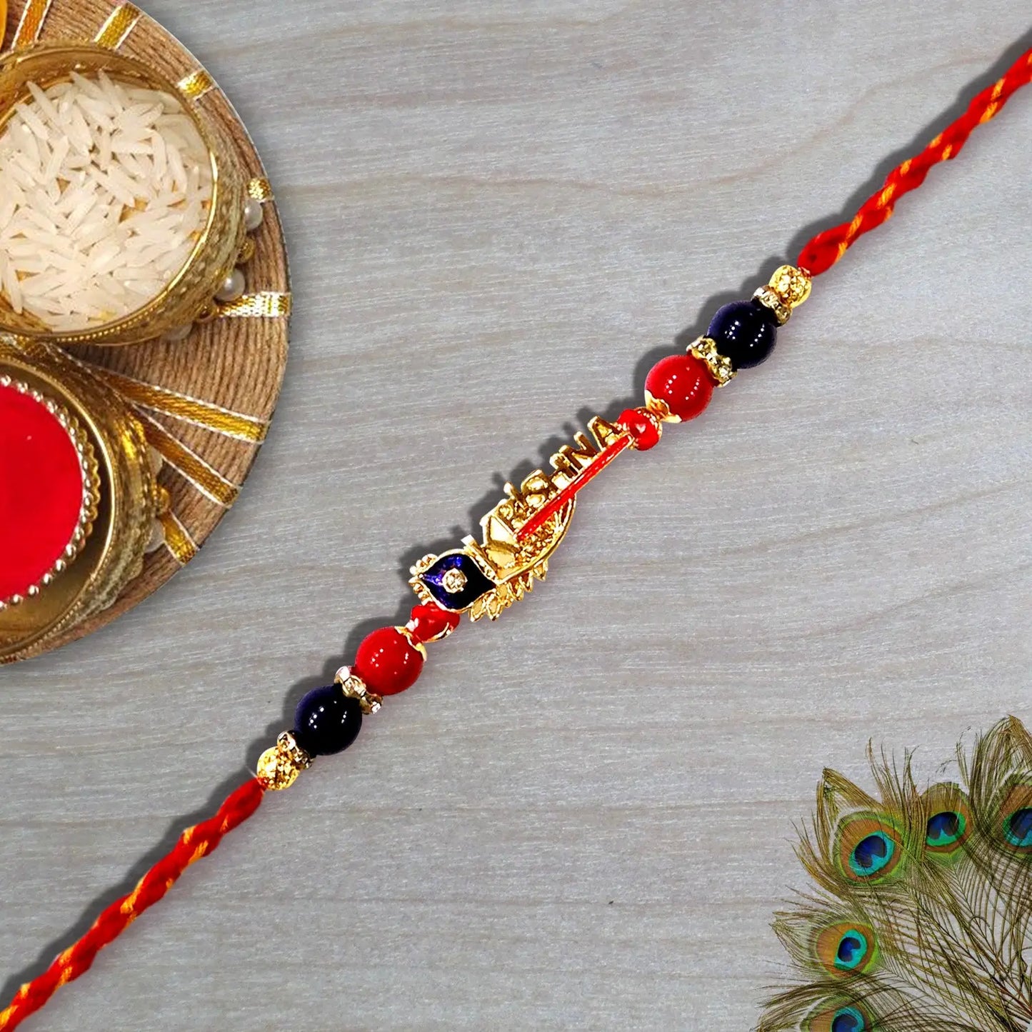Multi Stone Morpankh Krishna Vrindavan Rakhi for Brother – Divine & Elegant Rakhi Design | Upharkaro-Upharkaro