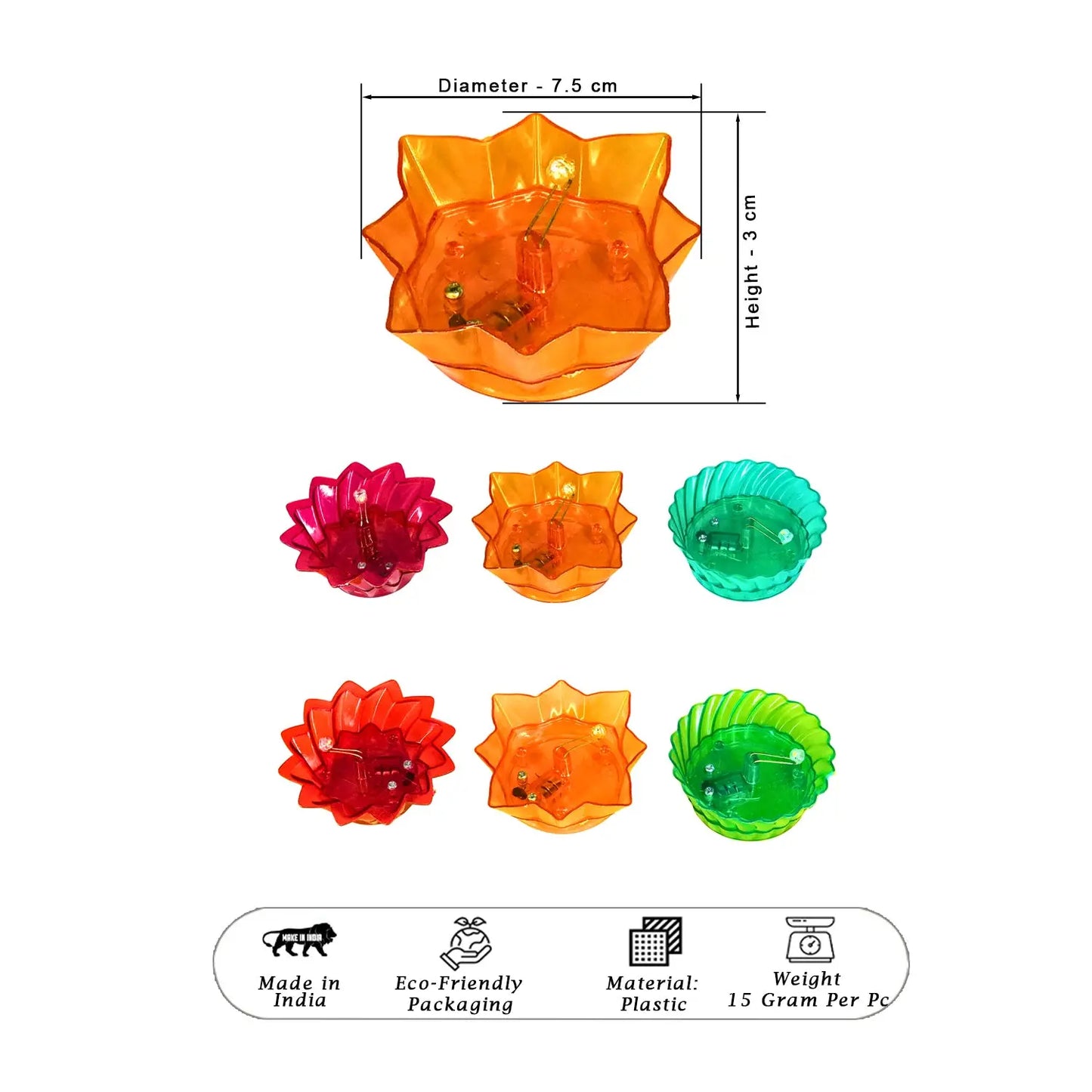 Colorful water sensor diya lamps with  led bulb on a dark background