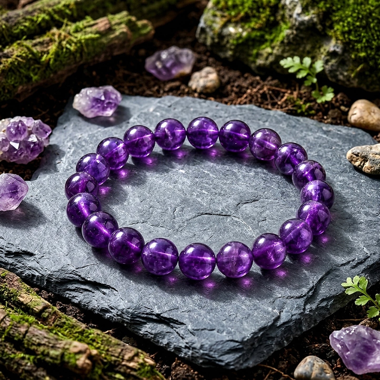 Upharkaro Lab Certified Natural Amethyst Stone Bracelet for Men & Women | Healing, Protection, Peace & Positive Energy Crystal Bracelet