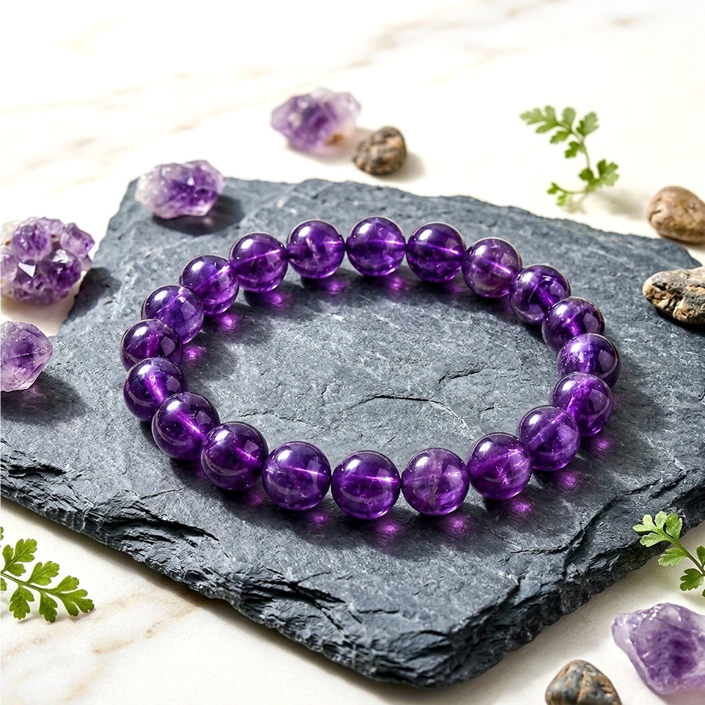 Upharkaro Lab Certified Natural Amethyst Stone Bracelet for Men & Women | Healing, Protection, Peace & Positive Energy Crystal Bracelet