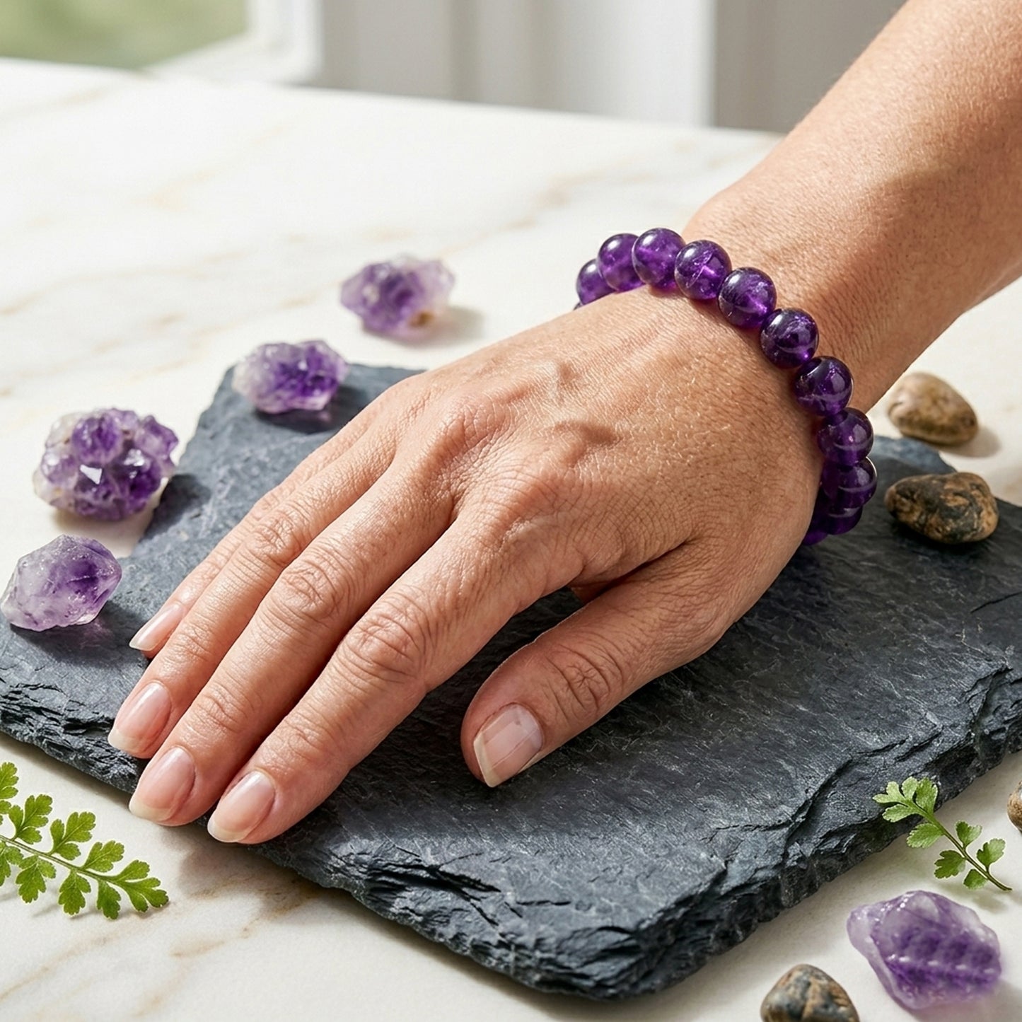Upharkaro Lab Certified Natural Amethyst Stone Bracelet for Men & Women | Healing, Protection, Peace & Positive Energy Crystal Bracelet