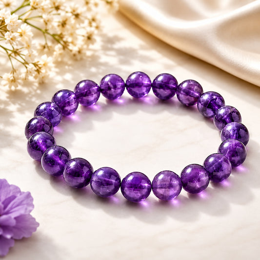 Upharkaro Lab Certified Natural Amethyst Stone Bracelet for Men & Women | Healing, Protection, Peace & Positive Energy Crystal Bracelet