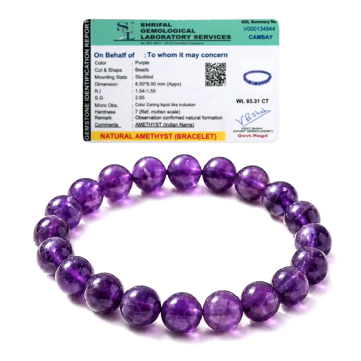 Upharkaro Lab Certified Natural Amethyst Stone Bracelet for Men & Women | Healing, Protection, Peace & Positive Energy Crystal Bracelet