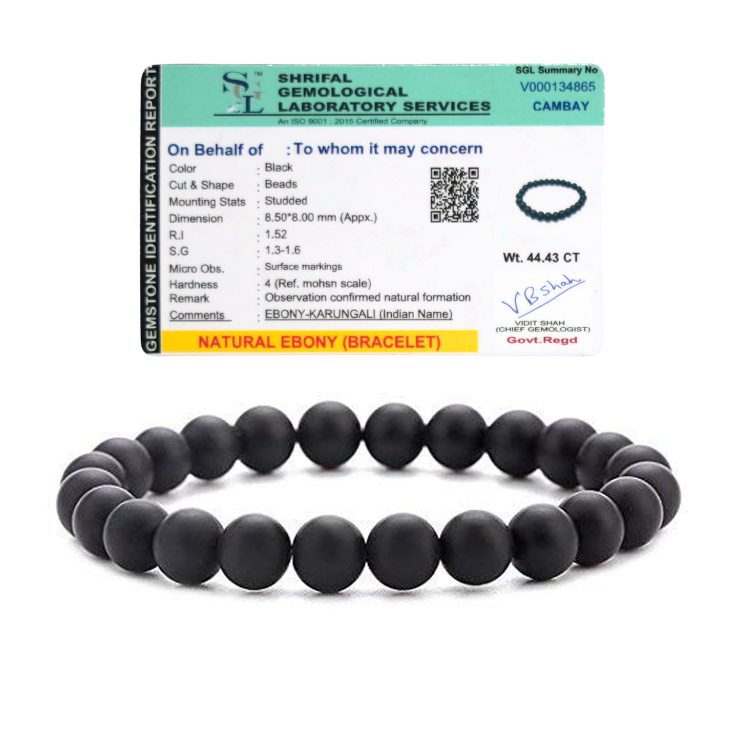 Upharkaro Lab Certified Natural Ebony (Karungali) Bracelet for Men & Women—Spiritual Protection, Positive Energy & Good Luck Bead Bracelet