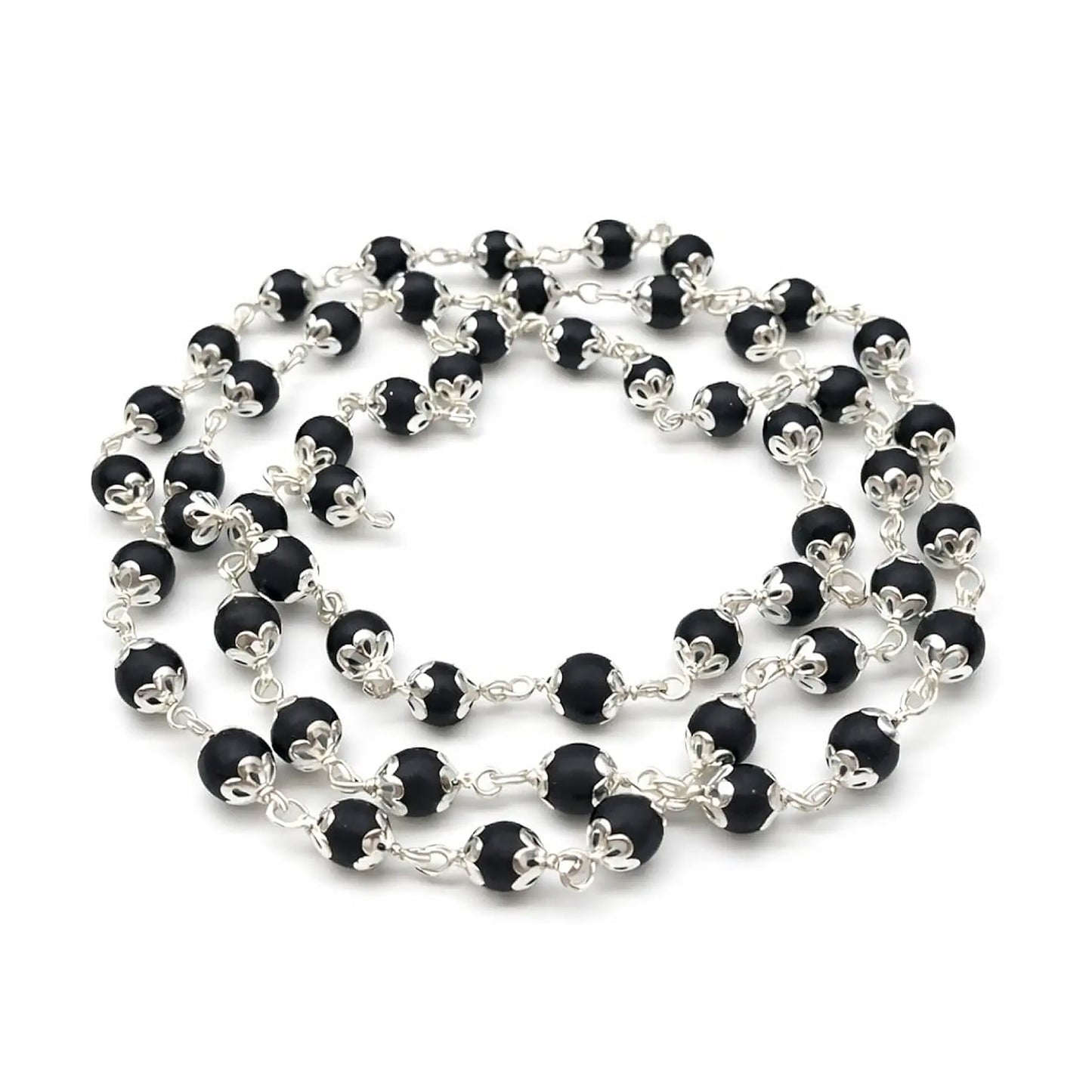 Upharkaro Lab Certified Original Karungali Mala 7mm – 54 Beads Natural Ebony Wood Mala with Silver Caps | Spiritual Prayer, Meditation, Positive Energy & Daily Wear Necklace for Men & Women