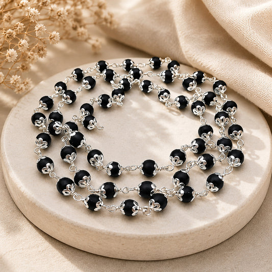Upharkaro Lab Certified Original Karungali Mala 7mm – 54 Beads Natural Ebony Wood Mala with Silver Caps | Spiritual Prayer, Meditation, Positive Energy & Daily Wear Necklace for Men & Women