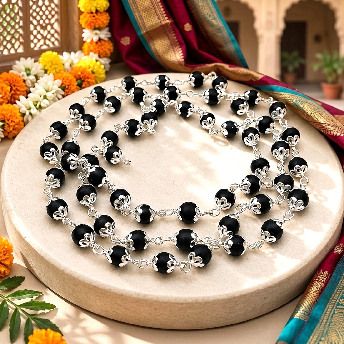 Upharkaro Lab Certified Original Karungali Mala 7mm – 54 Beads Natural Ebony Wood Mala with Silver Caps | Spiritual Prayer, Meditation, Positive Energy & Daily Wear Necklace for Men & Women