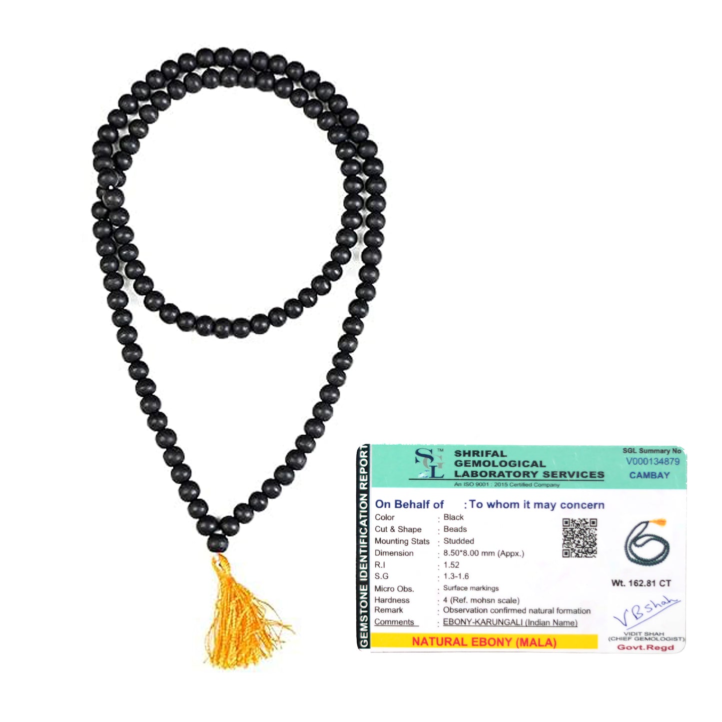 Upharkaro Lab Certified Original Karungali Mala 108 Beads | Natural Ebony Wood Japa Mala with Authenticity Certificate | Spiritual Meditation, Prayer, Protection & Positive Energy Necklace for Men & Women